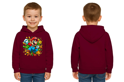 Unisex Super Marıo Baskılı Çocuk Swaetshirt Kapşonlu 3 İplik Şardonlu
