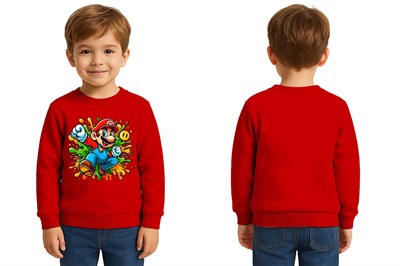 Unisex Super Marıo Baskılı Çocuk Swaetshirt 3 İplik Şardonlu