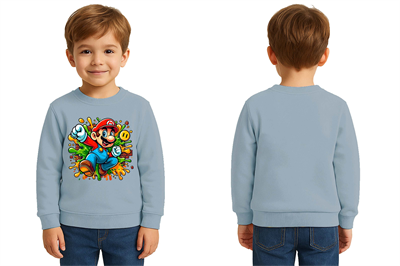 Unisex Super Marıo Baskılı Çocuk Swaetshirt 3 İplik Şardonlu