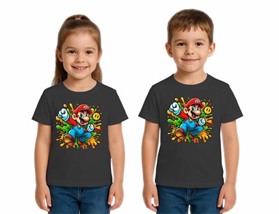 Unisex Super Marıo Baskılı Çocuk Tişört pamuklu penye kumaş