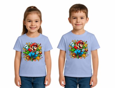 Unisex Super Marıo Baskılı Çocuk Tişört pamuklu penye kumaş