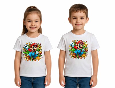 Unisex Super Marıo Baskılı Çocuk Tişört pamuklu penye kumaş