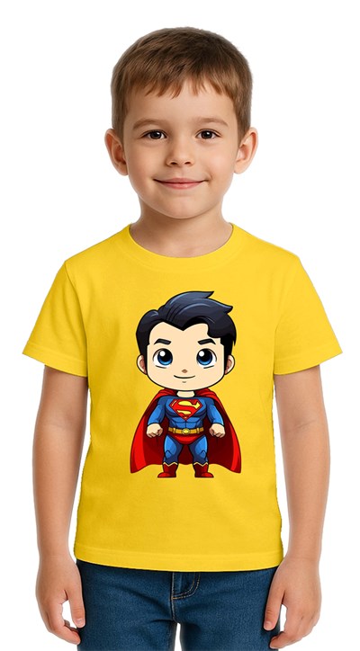 Unisex Superman Baskılı Çocuk Tişört pamuklu penye kumaş