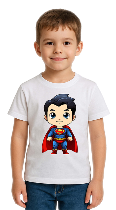 Unisex Superman Baskılı Çocuk Tişört pamuklu penye kumaş