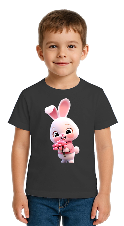 Unisex Tavşan Rabbit Baskılı Çocuk Tişört pamuklu penye kumaş