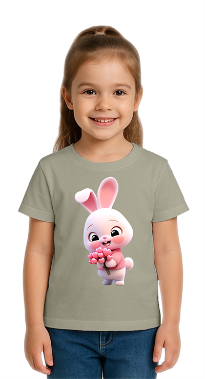 Unisex Tavşan Rabbit Baskılı Çocuk Tişört pamuklu penye kumaş