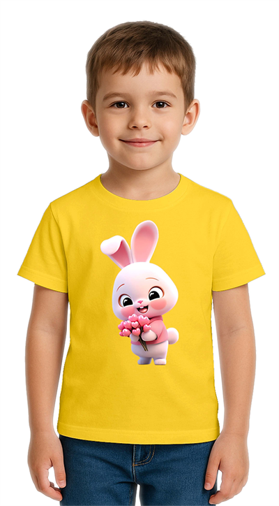 Unisex Tavşan Rabbit Baskılı Çocuk Tişört pamuklu penye kumaş