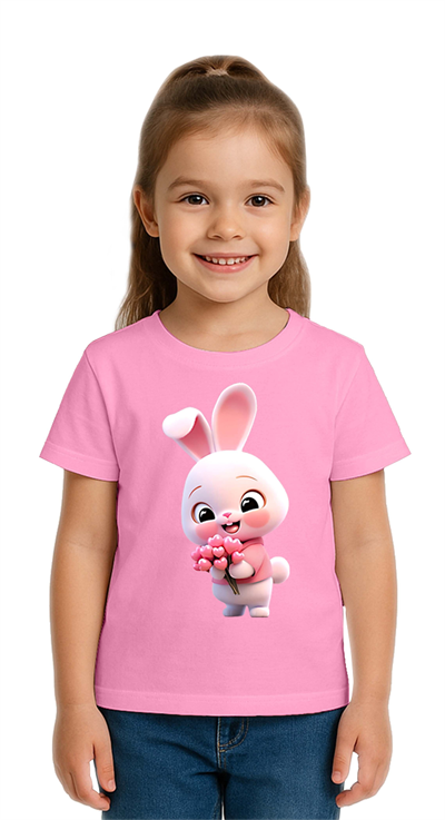 Unisex Tavşan Rabbit Baskılı Çocuk Tişört pamuklu penye kumaş