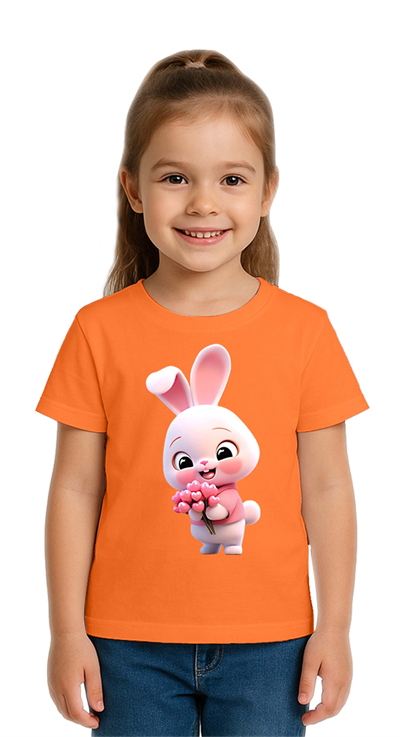 Unisex Tavşan Rabbit Baskılı Çocuk Tişört pamuklu penye kumaş