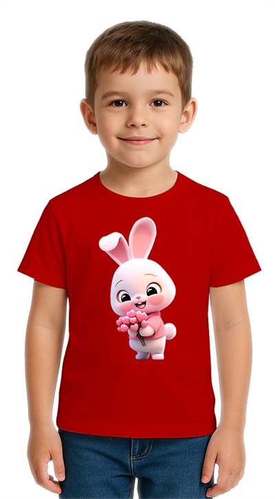 Unisex Tavşan Rabbit Baskılı Çocuk Tişört pamuklu penye kumaş