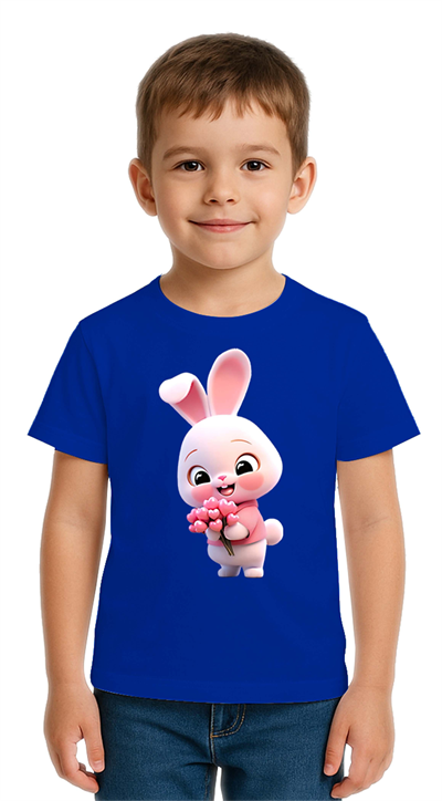 Unisex Tavşan Rabbit Baskılı Çocuk Tişört pamuklu penye kumaş