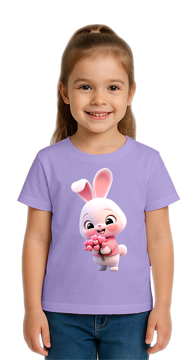 Unisex Tavşan Rabbit Baskılı Çocuk Tişört pamuklu penye kumaş