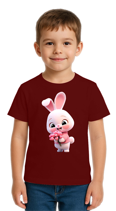 Unisex Tavşan Rabbit Baskılı Çocuk Tişört pamuklu penye kumaş
