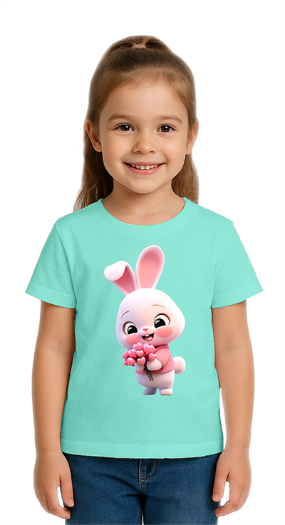 Unisex Tavşan Rabbit Baskılı Çocuk Tişört pamuklu penye kumaş