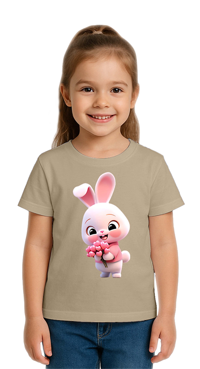 Unisex Tavşan Rabbit Baskılı Çocuk Tişört pamuklu penye kumaş