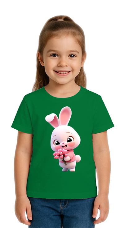 Unisex Tavşan Rabbit Baskılı Çocuk Tişört pamuklu penye kumaş