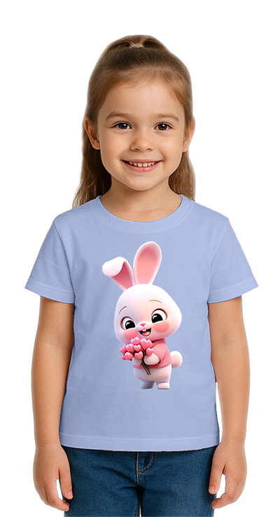 Unisex Tavşan Rabbit Baskılı Çocuk Tişört pamuklu penye kumaş