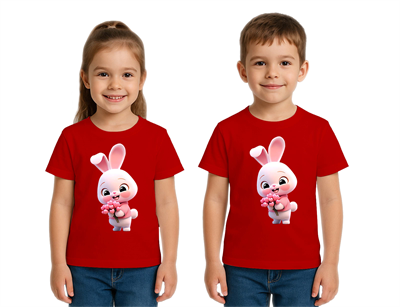 Unisex Tavşan Rabbit Baskılı Çocuk Tişört pamuklu penye kumaş