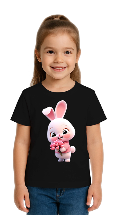 Unisex Tavşan Rabbit Baskılı Çocuk Tişört pamuklu penye kumaş