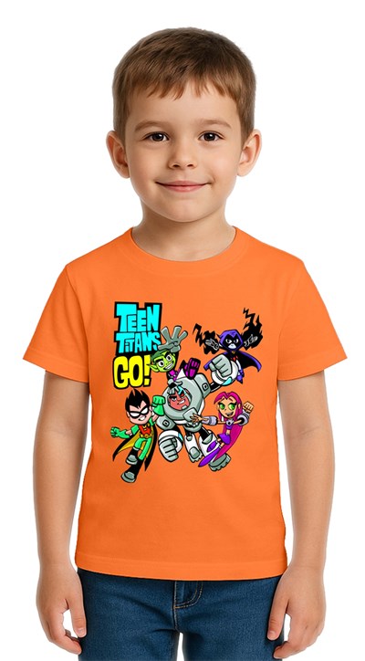 Unisex Teen Titans Go baskılı Çocuk Tişört pamuklu penye kumaş