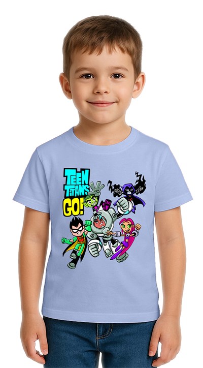 Unisex Teen Titans Go baskılı Çocuk Tişört pamuklu penye kumaş