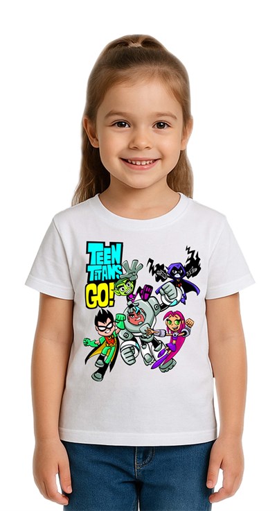 Unisex Teen Titans Go baskılı Çocuk Tişört pamuklu penye kumaş