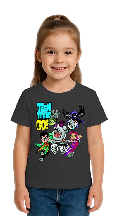 Unisex Teen Titans Go baskılı Çocuk Tişört pamuklu penye kumaş