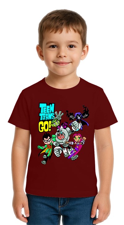 Unisex Teen Titans Go baskılı Çocuk Tişört pamuklu penye kumaş