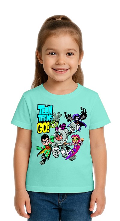 Unisex Teen Titans Go baskılı Çocuk Tişört pamuklu penye kumaş