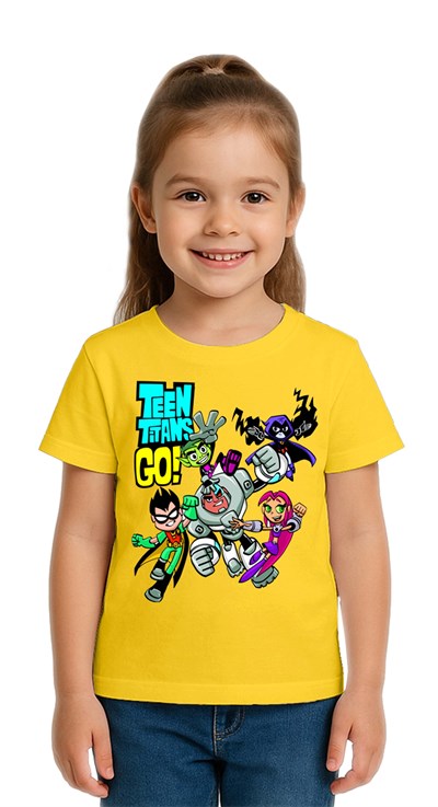 Unisex Teen Titans Go baskılı Çocuk Tişört pamuklu penye kumaş