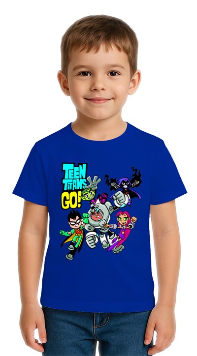 Unisex Teen Titans Go baskılı Çocuk Tişört pamuklu penye kumaş
