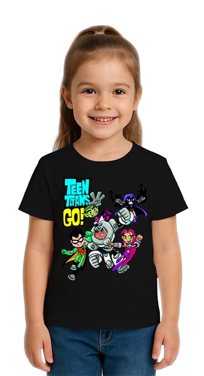 Unisex Teen Titans Go baskılı Çocuk Tişört pamuklu penye kumaş