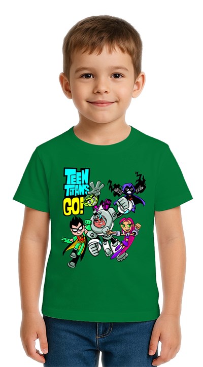 Unisex Teen Titans Go baskılı Çocuk Tişört pamuklu penye kumaş