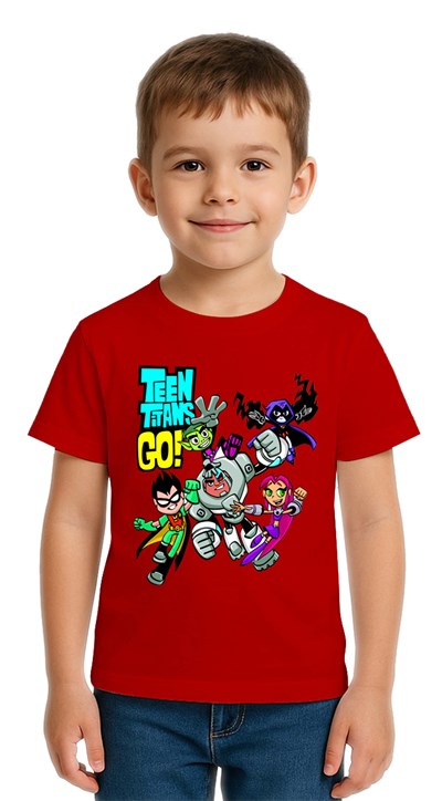 Unisex Teen Titans Go baskılı Çocuk Tişört pamuklu penye kumaş