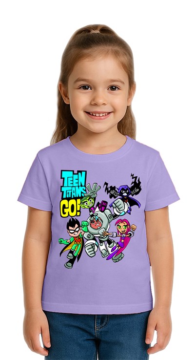 Unisex Teen Titans Go baskılı Çocuk Tişört pamuklu penye kumaş