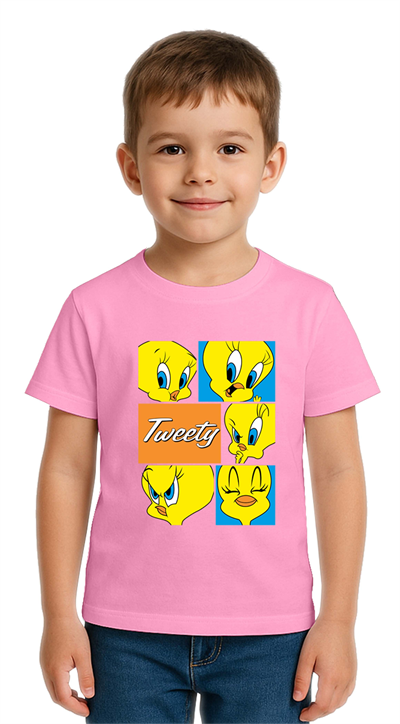 Unisex Tweety Baskılı Çocuk Tişört pamuklu penye kumaş