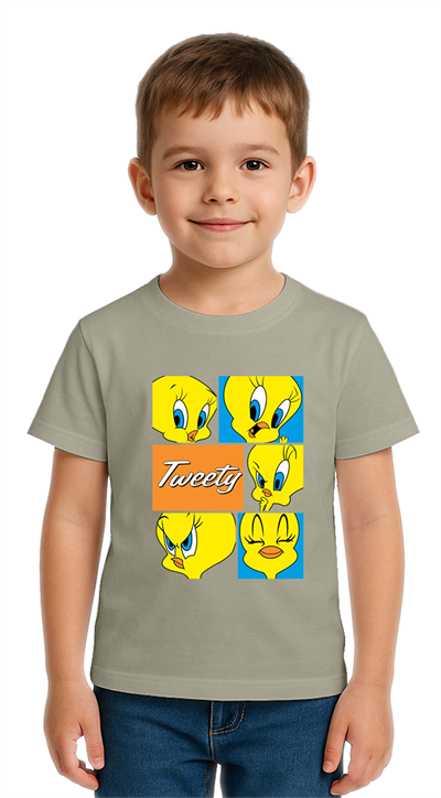 Unisex Tweety Baskılı Çocuk Tişört pamuklu penye kumaş