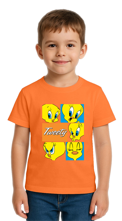 Unisex Tweety Baskılı Çocuk Tişört pamuklu penye kumaş