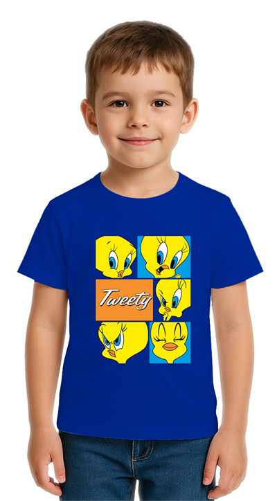 Unisex Tweety Baskılı Çocuk Tişört pamuklu penye kumaş