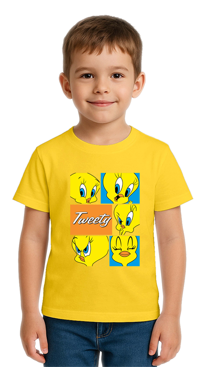 Unisex Tweety Baskılı Çocuk Tişört pamuklu penye kumaş