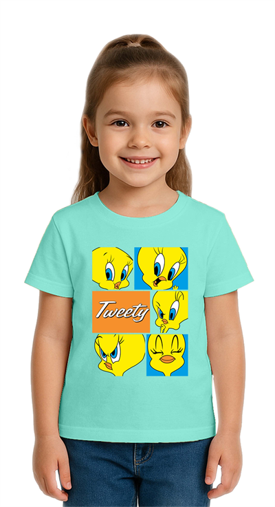 Unisex Tweety Baskılı Çocuk Tişört pamuklu penye kumaş