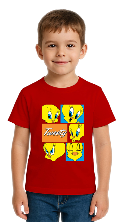 Unisex Tweety Baskılı Çocuk Tişört pamuklu penye kumaş