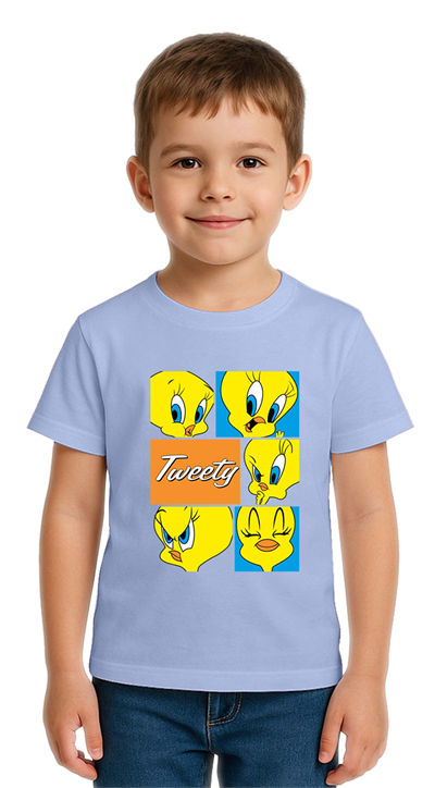 Unisex Tweety Baskılı Çocuk Tişört pamuklu penye kumaş