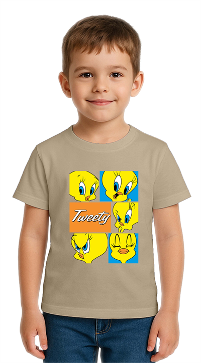 Unisex Tweety Baskılı Çocuk Tişört pamuklu penye kumaş