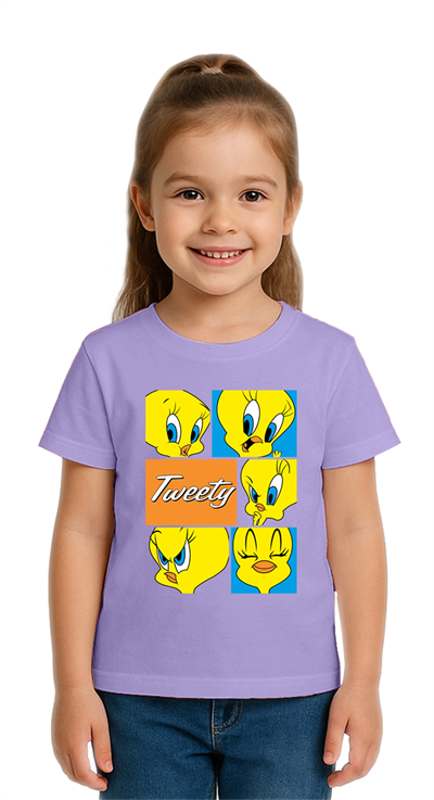 Unisex Tweety Baskılı Çocuk Tişört pamuklu penye kumaş