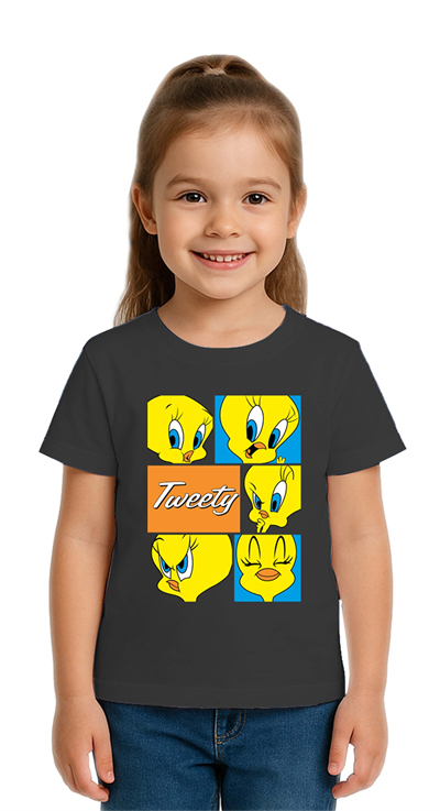Unisex Tweety Baskılı Çocuk Tişört pamuklu penye kumaş
