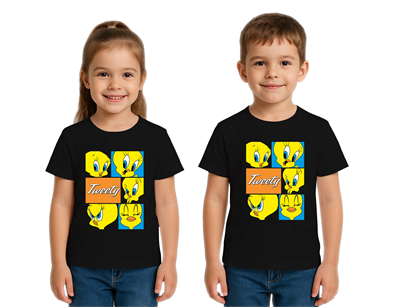Unisex Tweety Baskılı Çocuk Tişört pamuklu penye kumaş