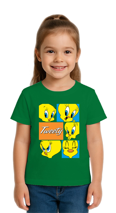 Unisex Tweety Baskılı Çocuk Tişört pamuklu penye kumaş