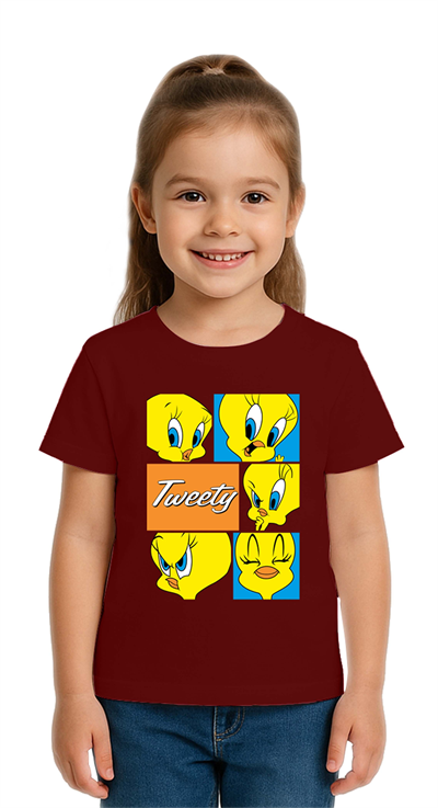 Unisex Tweety Baskılı Çocuk Tişört pamuklu penye kumaş