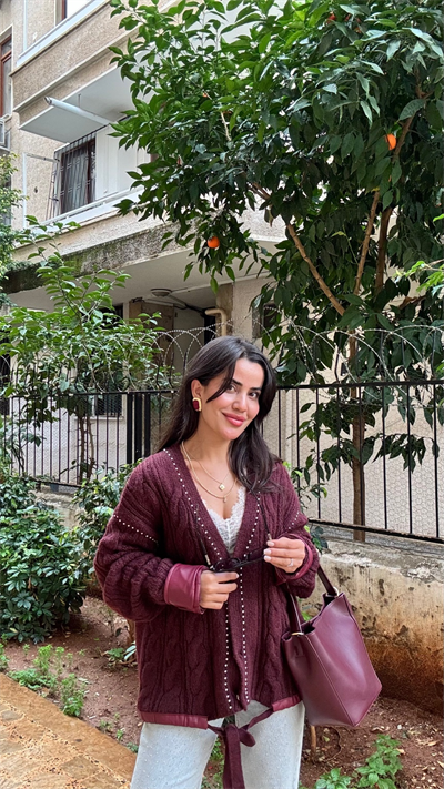 Bordo Zımba Geçişli Tasarım Model Hırka